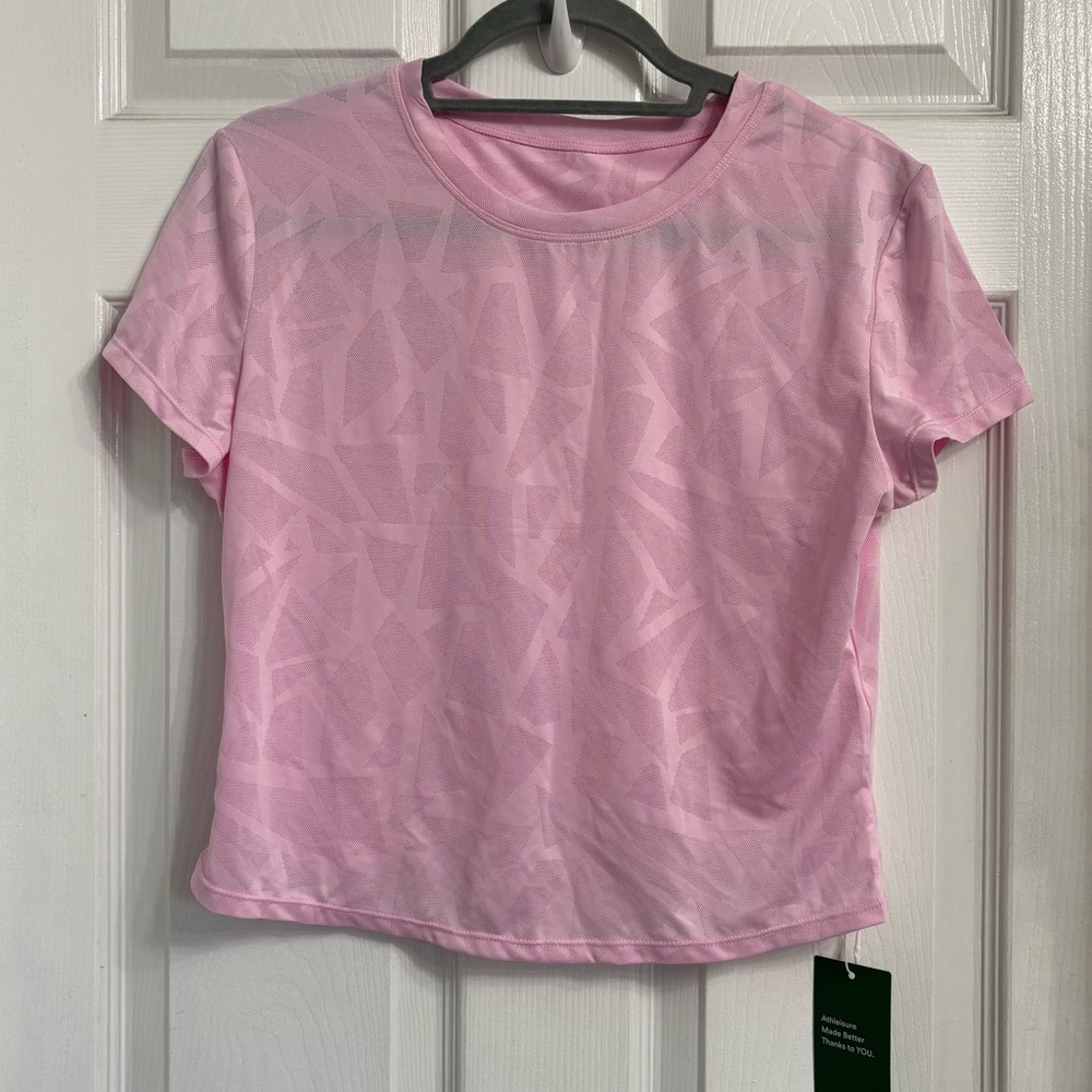 HALARA Seamless Flow Crossover Hem Jacquard Yoga Sports Top Pink Geometric Small